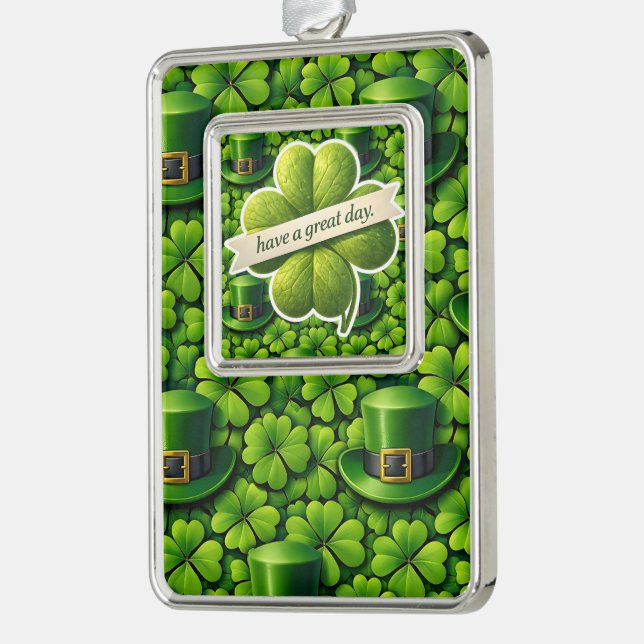 Four leaf clover Saint Patrick's Day have a great  Silver Plated Framed Ornament (Left)