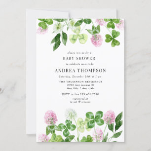 Four Leaf Clover   Shamrock Leaves    Baby Shower Invitation