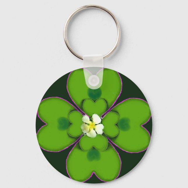 Four Leaf Clover St. Patrick Irish Flower Patty Key Ring (Front)