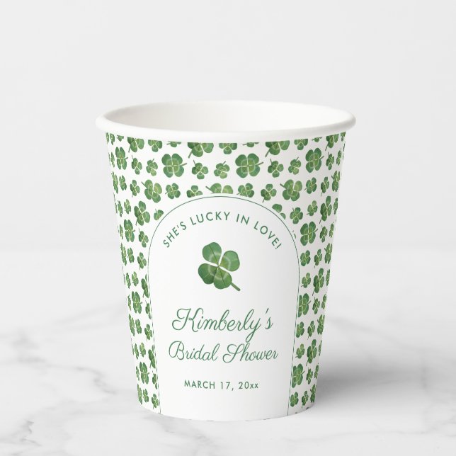 Four Leaf Clover St Patrick's Day Bridal Shower Paper Cups (Front)