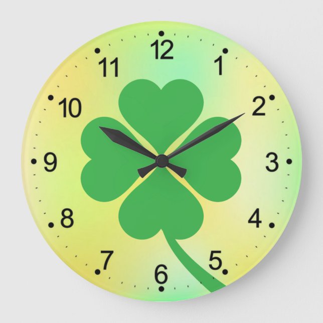 Four Leaf Clover St. Patrick's Day Design-87906 Large Clock (Front)