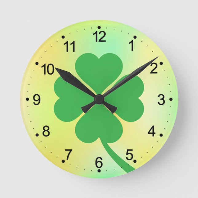 Four Leaf Clover St. Patrick's Day Design-87906 Round Clock (Front)