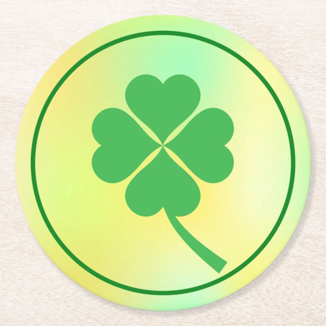 Four Leaf Clover St. Patrick's Day Design-87906 Round Paper Coaster (Front)