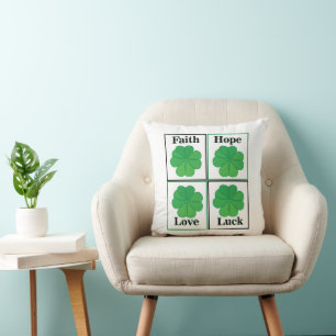 Four Leaf Clover St Patricks Day Four Leaf Clover Cushion