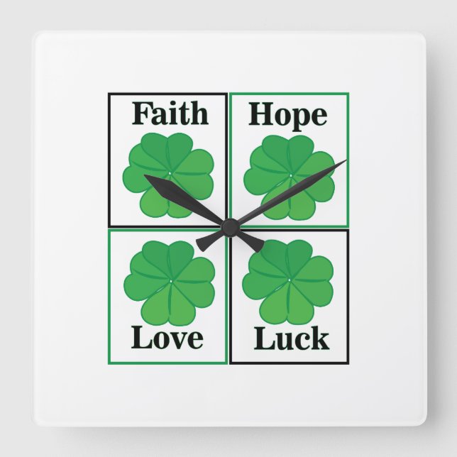 Four Leaf Clover St Patricks Day Four Leaf Clover Square Wall Clock (Front)