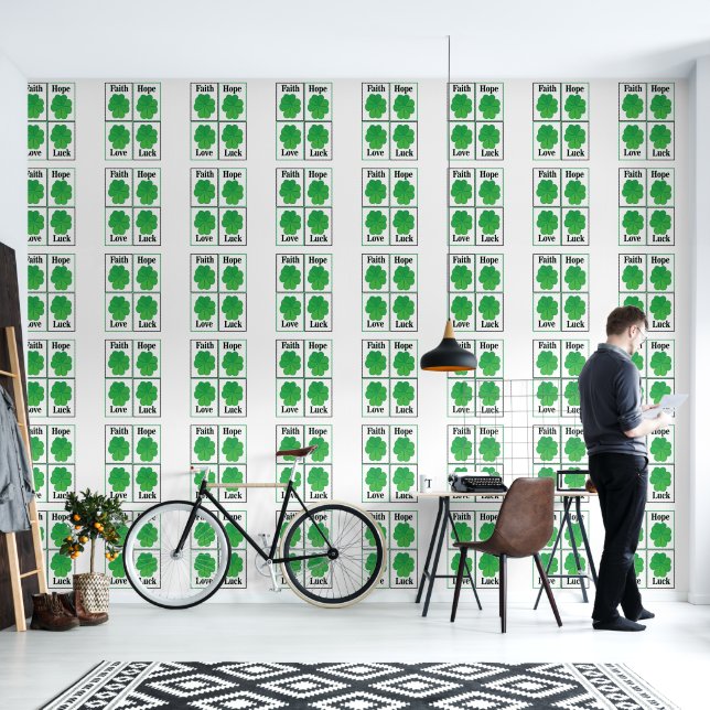 Four Leaf Clover St Patricks Day Four Leaf Clover Wallpaper (Living Room)