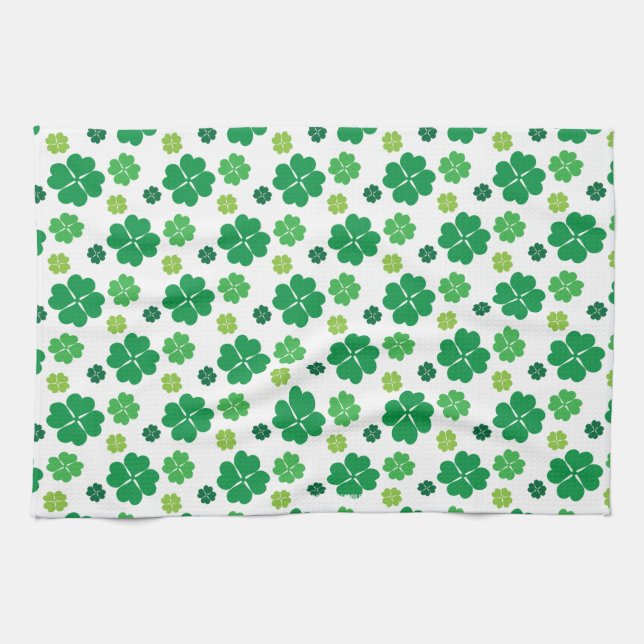 Four Leaf Clover St Patricks Day Tea Towel (Horizontal)