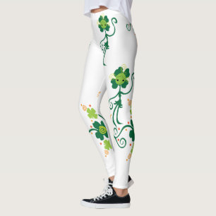 Four Leaf Clover Stick Lady With Flowers Leggings