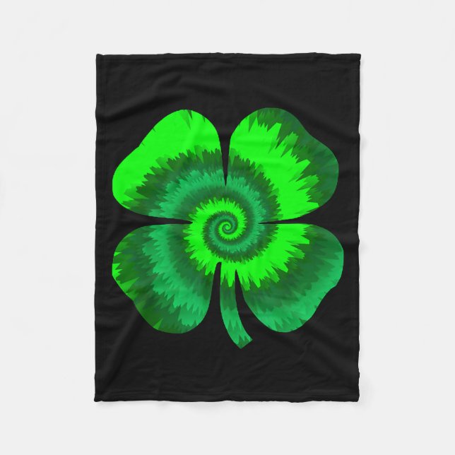Four Leaf Clover Tie Dye St Patrick's Day Lucky Sh Fleece Blanket (Front)