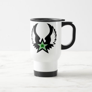 four leaf clover. winged star. travel mug