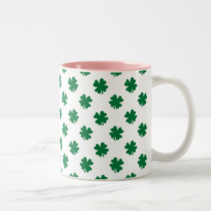 Four leaf clovers in green Two-Tone coffee mug