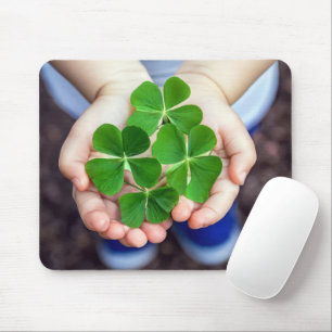 Four-Leaf Clovers In Little Hands Mouse Mat