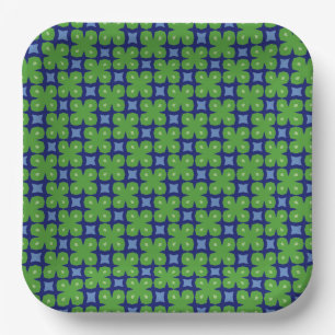 Four-Leaf Clovers on Blue Repeating Print Paper Plate