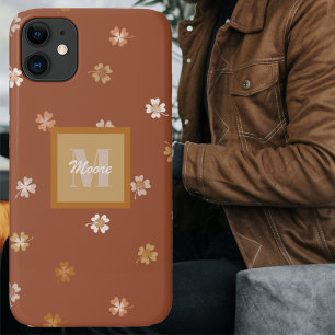 Four Leaf Clovers on dark in rustic earthtones iPhone 11 Case