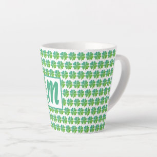 Four Leaf Clovers Pattern Green Blue Monogrammed Latte Mug