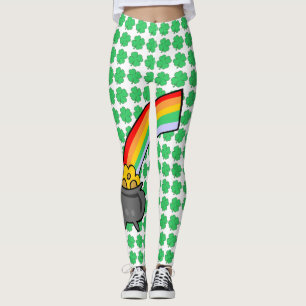 Four Leaf Clovers Pot Of Gold Rainbow Leggings