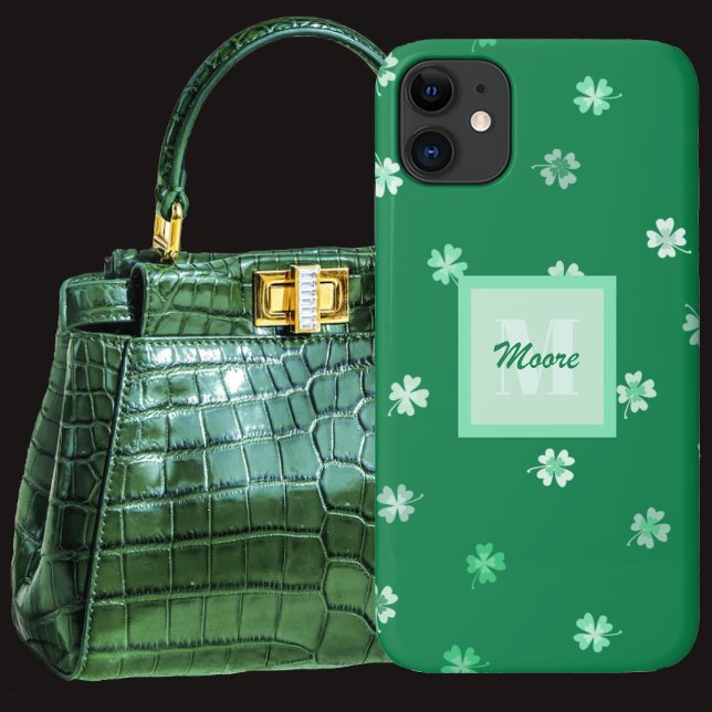 Four Leaf Clovers scattered on a dark green Case-Mate iPhone Case (Four Leaf Clovers scattered on a dark green Case-Mate iPhone Case by Leapfroglisics Shop)