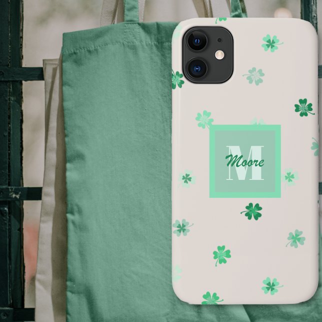 Four Leaf Clovers scattered on cement white Case-Mate iPhone Case (Four Leaf Clovers scattered on cement white Case-Mate iPhone Case by Leapfroglisics Shop)