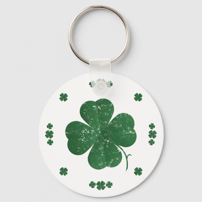 Four Leaf Clovers - vintage style Key Ring (Front)