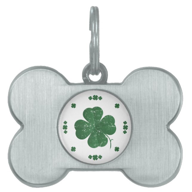 Four Leaf Clovers - vintage style Pet Name Tag (Front)