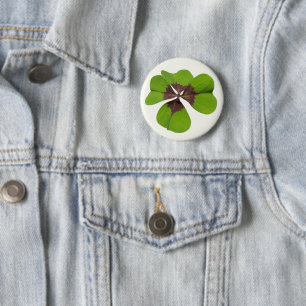 Four Leaf Lucky Clover St Patricks Day Good Luck 6 Cm Round Badge