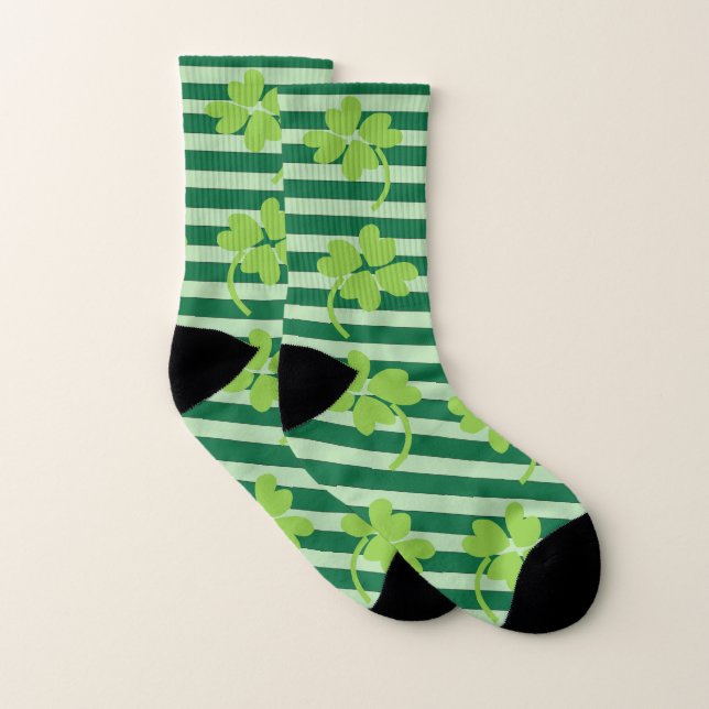 Four Leaf Lucky Clover St Patricks Day Pattern Socks (Pair)