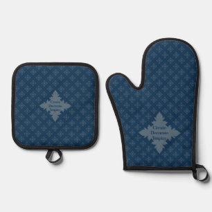 Four Leaf Rosette Airforce Blue Foulard Pattern Oven Mitt & Pot Holder Set