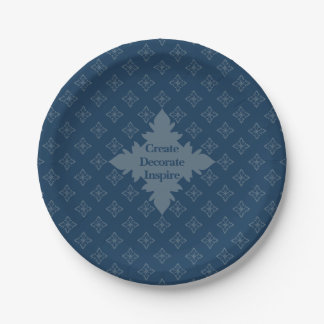 Four Leaf Rosette Airforce Blue Foulard Pattern Paper Plate