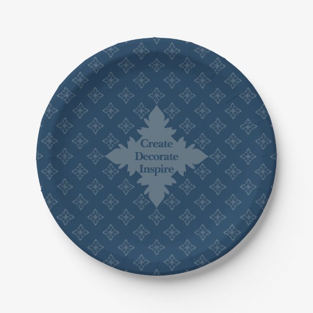 Four Leaf Rosette Airforce Blue Foulard Pattern Paper Plate (Front)