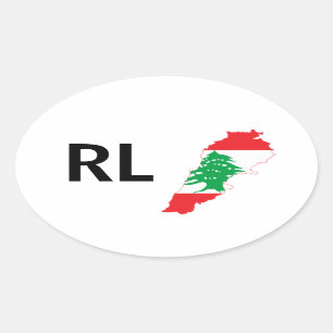 FOUR Lebanon Flag Map Oval Sticker