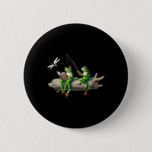 Four Legs Frog On A Log Frog Fishing Dragonfly Rea 6 Cm Round Badge