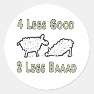 Four Legs Good Funny Sheep Pun Classic Round Sticker