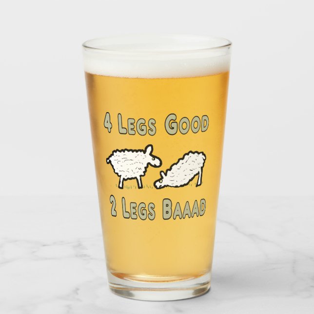 Four Legs Good Funny Sheep Pun Glass (Front Filled)