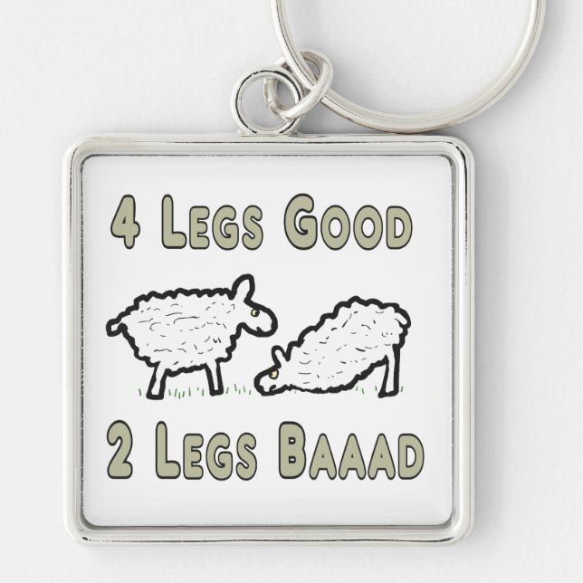 Four Legs Good Funny Sheep Pun Key Ring (Front)