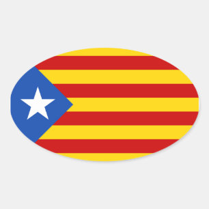 FOUR "L'Estelada Blava" Catalan Independence Flag Oval Sticker