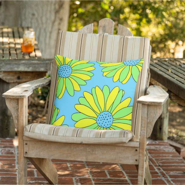 Four Lime Blue and Yellow Daisies Cushion (Chair)