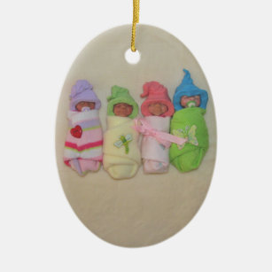 Four Little Babies: Polymer Clay Sculptures Ceramic Tree Decoration