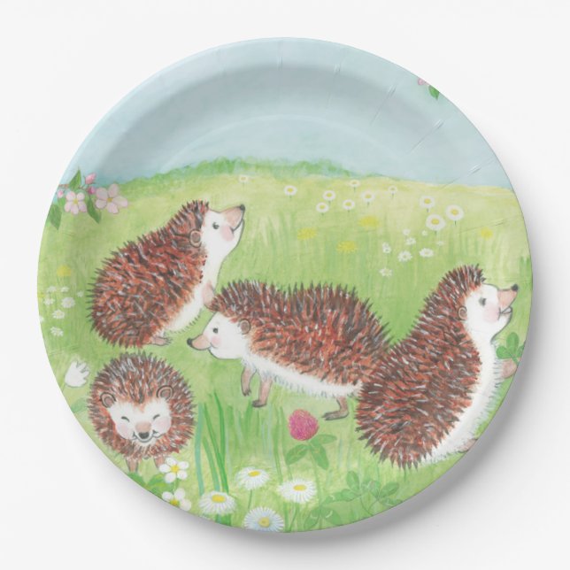 Four Little Hedgehogs in the Meadow Paper Plate (Front)