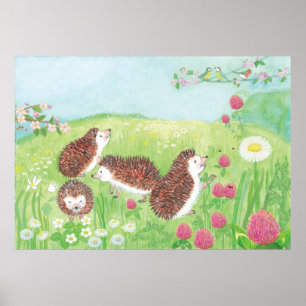 Four Little Hedgehogs in the Meadow Poster