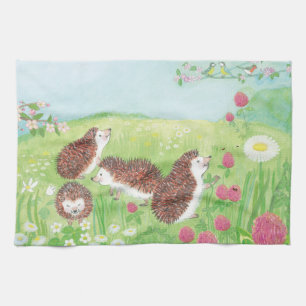 Four Little Hedgehogs in the Meadow Tea Towel