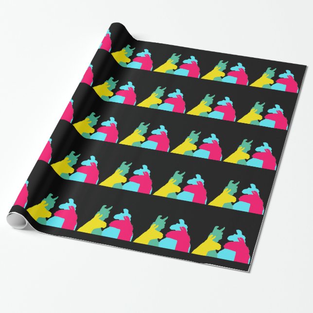 Four Llamas in Four Llama Colours - A Bold Graphic Wrapping Paper (Unrolled)