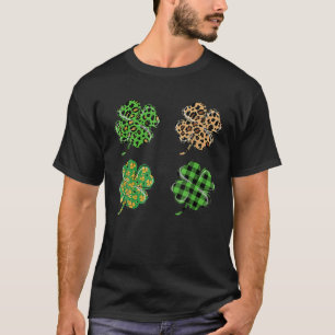 Four Lucky Leopard Irish Clover Shamrocks St Patri T-Shirt
