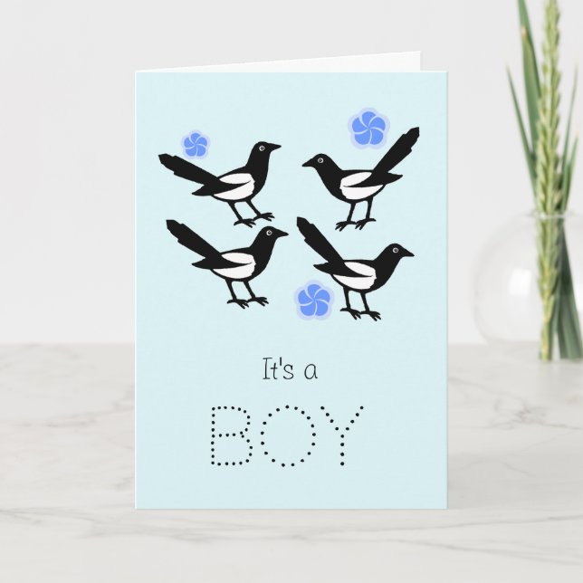 Four magpies baby it's a boy new baby card (Front)