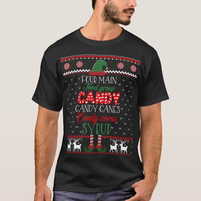 Four Main Foods Elf Buddy Christmas Pajama Ugly T-Shirt (Front)