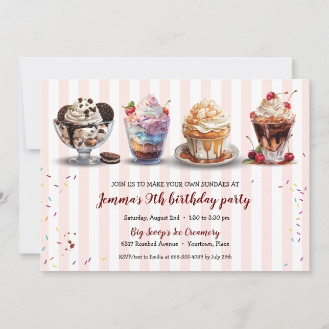 Four Make Your Own Ice Cream Sundaes Birthday Invitation (Front)