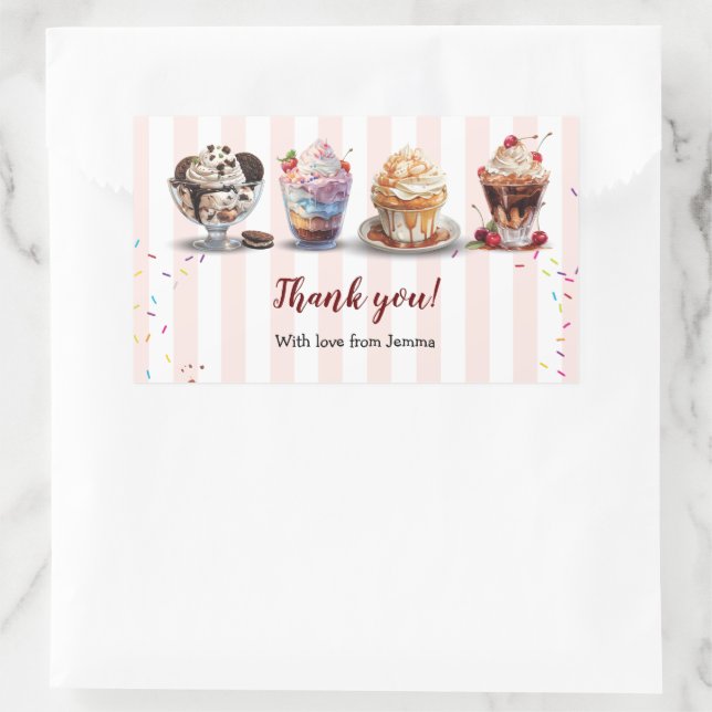 Four Make Your Own Ice Cream Sundaes Birthday Rectangular Sticker (Bag)