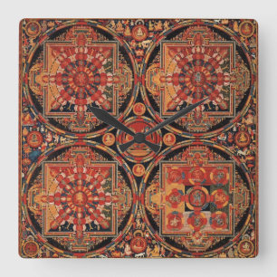 Four Mandalas Square Wall Clock