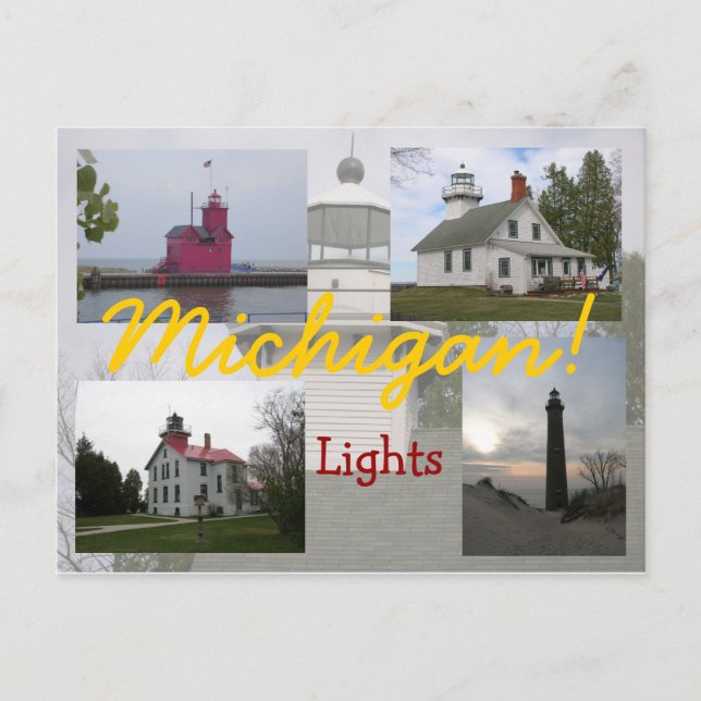 Four Michigan Lighthouses postcards (Front)