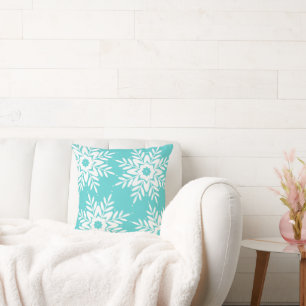 Four Mint White Snowflakes Cushion