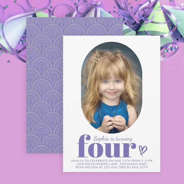 Four Modern Minimal Photo 4th Birthday Invitation (Available as both printed and paperless digital download!)